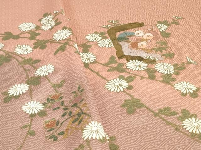 平和屋着物▼付下げ 反物 着尺 刺繍 色紙草花文 暈し染め 金銀彩 逸品 未使用 DABK9284zy
