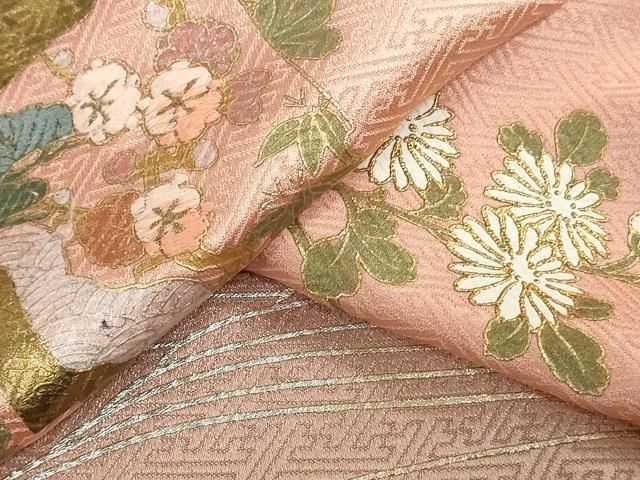 平和屋着物▼付下げ 反物 着尺 刺繍 色紙草花文 暈し染め 金銀彩 逸品 未使用 DABK9284zy