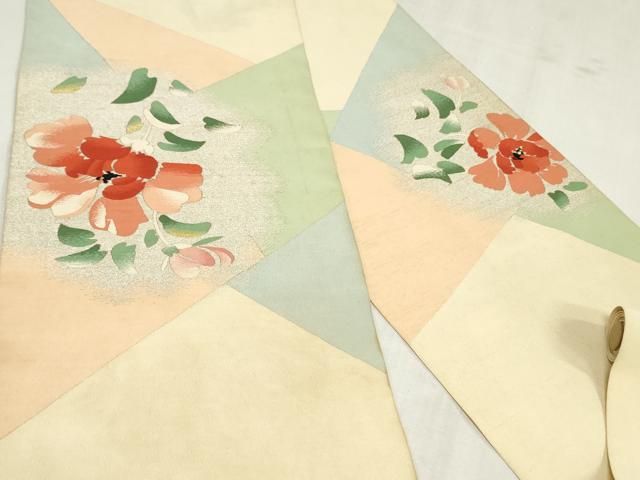 平和屋着物●爪掻き本綴れ 名古屋帯 帯反物 草花文 金糸 引き抜き帯 逸品 DABK9322zy