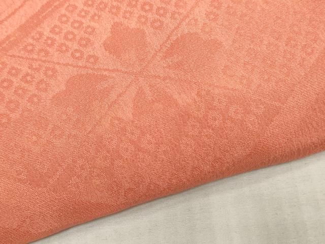平和屋着物▼色無地 解き反物 着尺 花菱地紋 鉛丹色 逸品 DABK9354zy