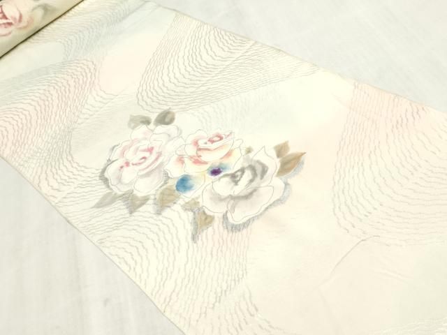 平和屋着物▼付下げ 解き反物 着尺 バラ 薔薇 暈し染め 銀彩 逸品 DABK9382zy