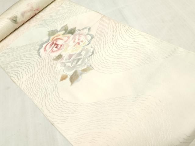 平和屋着物▼付下げ 解き反物 着尺 バラ 薔薇 暈し染め 銀彩 逸品 DABK9382zy