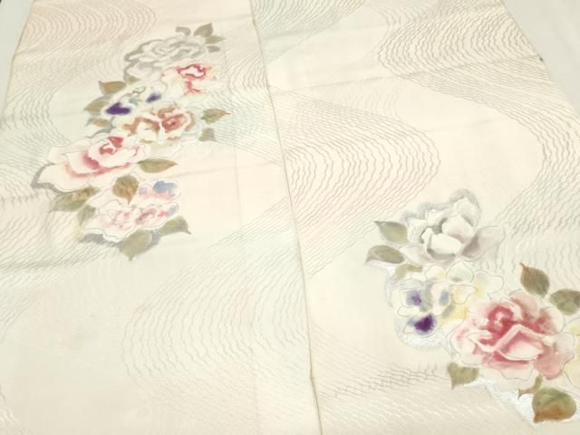 平和屋着物▼付下げ 解き反物 着尺 バラ 薔薇 暈し染め 銀彩 逸品 DABK9382zy