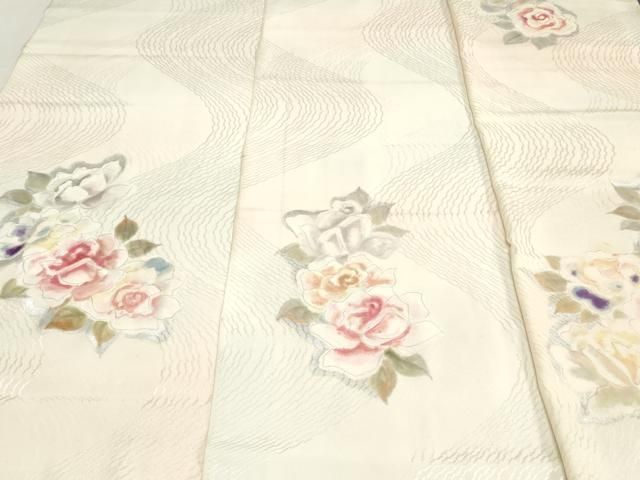 平和屋着物▼付下げ 解き反物 着尺 バラ 薔薇 暈し染め 銀彩 逸品 DABK9382zy