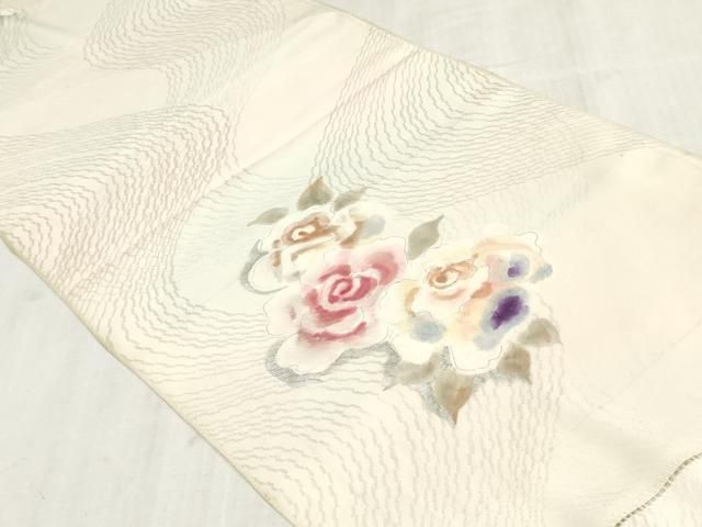 平和屋着物▼付下げ 解き反物 着尺 バラ 薔薇 暈し染め 銀彩 逸品 DABK9382zy
