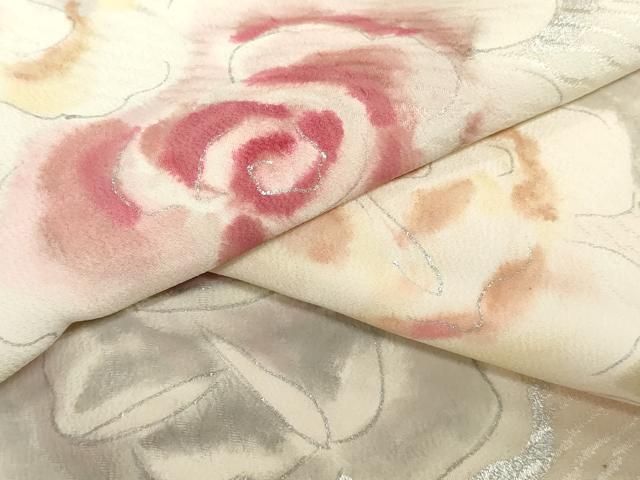 平和屋着物▼付下げ 解き反物 着尺 バラ 薔薇 暈し染め 銀彩 逸品 DABK9382zy