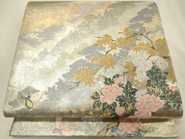 平和屋着物◎六通柄袋帯 唐織 枝花文 金銀糸 鈴乃屋扱い 正絹 逸品 DABK9536cd
