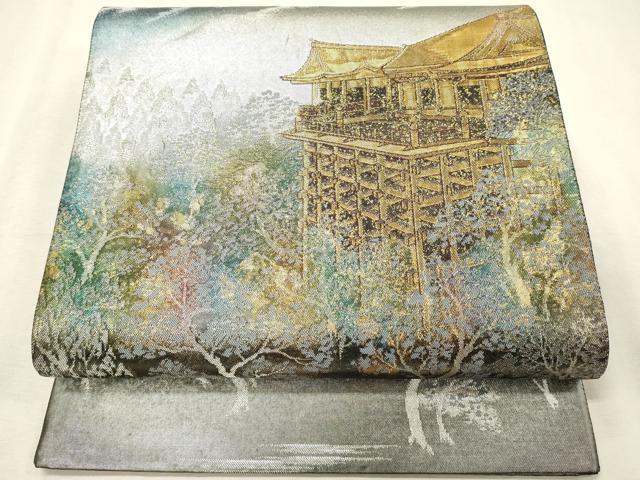 平和屋着物◎六通柄袋帯 風景文 金銀糸 左袖前 正絹 逸品 DABK9545cd