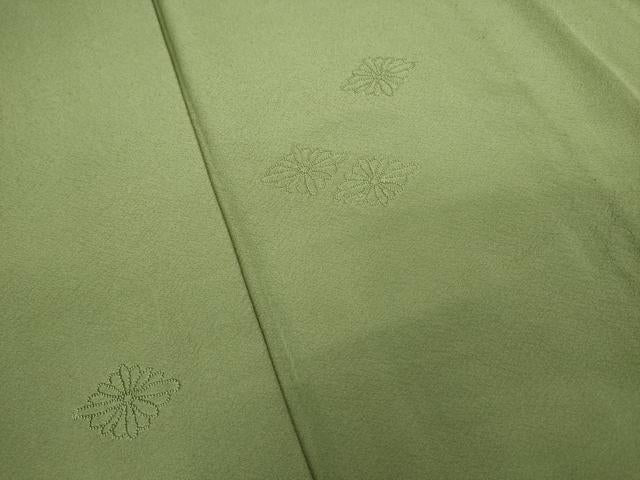 平和屋着物▽中国三大刺繍 相良刺繍 総刺繍 無地絵羽訪問着 単衣 菱花文 山葵色 正絹 逸品 DABK9667cd