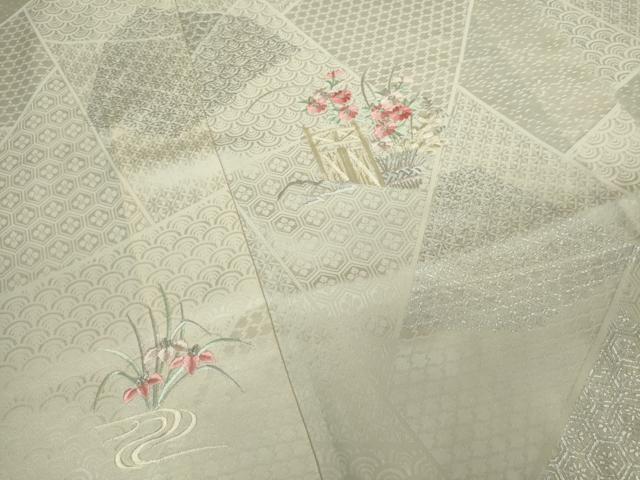 平和屋着物▽訪問着 単衣 刺繍 籬文 銀彩 正絹 逸品 DABK9675cd