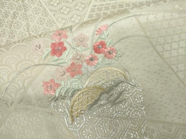 平和屋着物▽訪問着 単衣 刺繍 籬文 銀彩 正絹 逸品 DABK9675cd