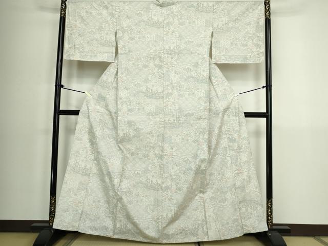 平和屋着物▽上質な紬 単衣 人物風景文 正絹 逸品 DABK9681cd