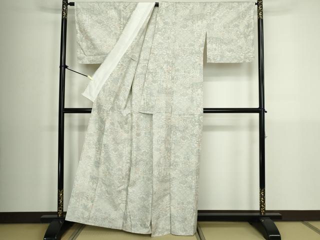 平和屋着物▽上質な紬 単衣 人物風景文 正絹 逸品 DABK9681cd
