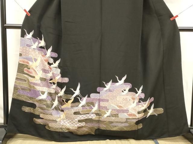 平和屋着物■豪華黒留袖 駒刺繍 吉祥飛鶴文 金銀彩 正絹 逸品 DABK9773cd