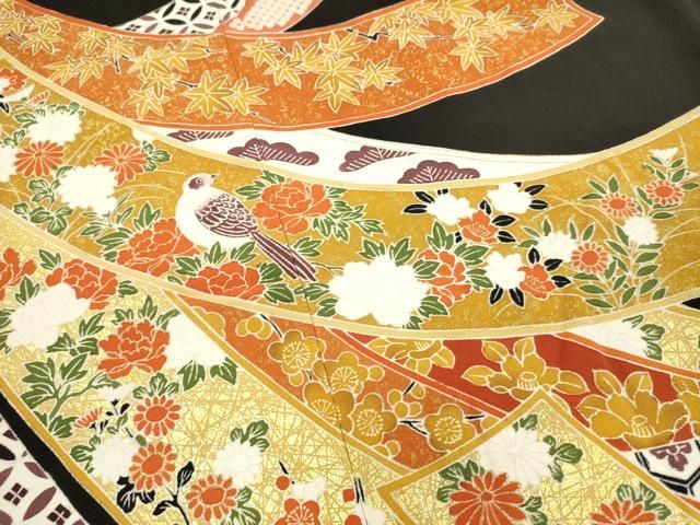 平和屋着物■豪華黒留袖 花鳥文 金彩 三越扱い 正絹 逸品 DABK9774cd
