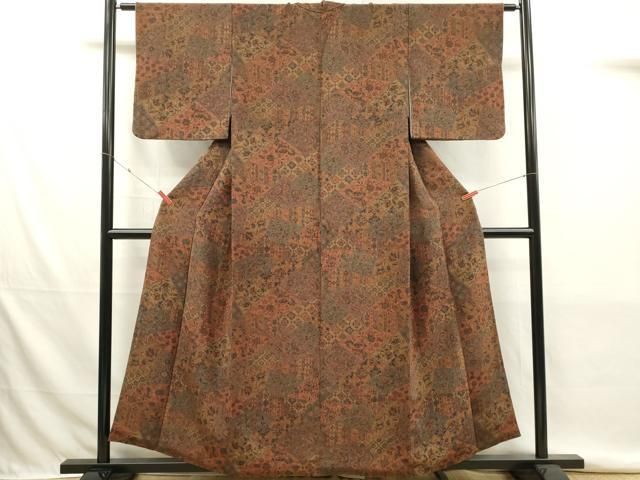 平和屋着物■上質な小紋 更紗花鳥文 鬼しぼ縮緬 正絹 逸品 DABK9777cd