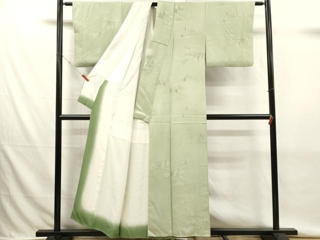 平和屋着物■上質な色無地 風景地紋 若芽色 正絹 逸品 DABK9778cd