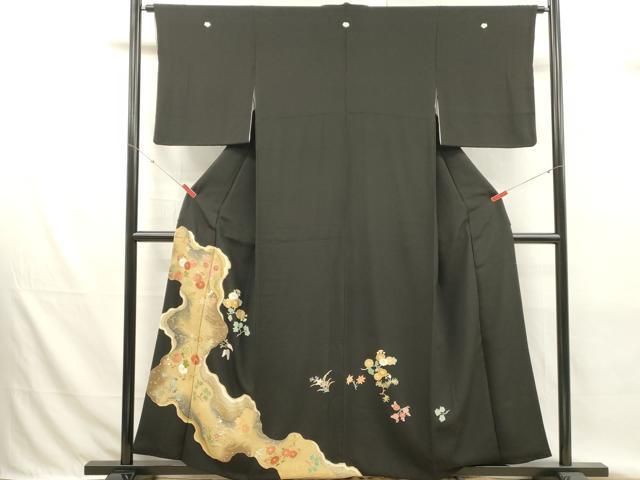 平和屋着物■豪華黒留袖 刺繍 道長花鳥文 金彩 正絹 逸品 DABK9792cd