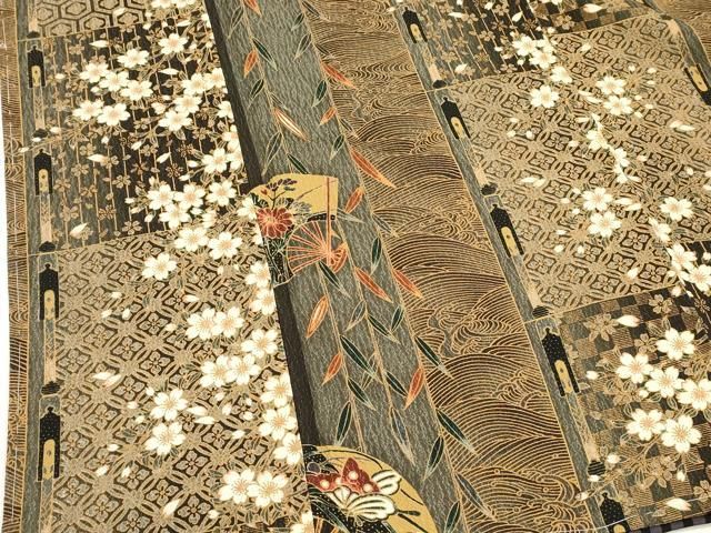 平和屋着物■上質な小紋 扇面花鳥文 間道 正絹 逸品 未使用 DABK9795cd