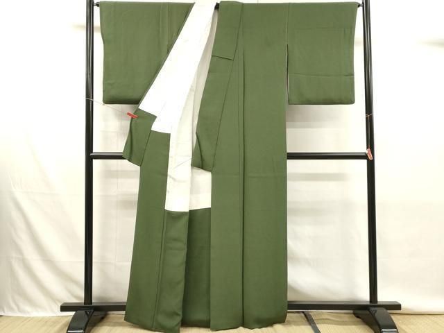 平和屋着物■上質な色無地 松葉色 正絹 逸品 DABK9800cd
