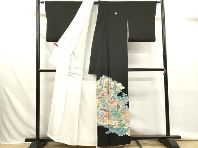 平和屋着物■豪華黒留袖 友禅 作家物 風景文 正絹 逸品 DABK9811cd