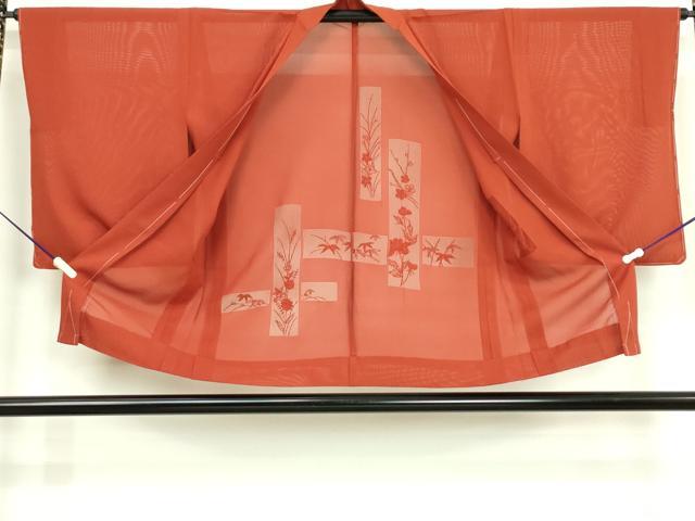 平和屋着物▽羽織 スリーシーズン 春夏秋 塵除け 短冊花紋紗 丹色 正絹 逸品 DABK9856cd