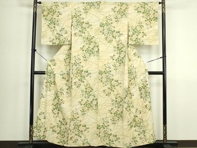 平和屋着物▽上質な小紋 単衣 手描き 草花文 暈し染め 金彩 正絹 逸品 DABK9959cd