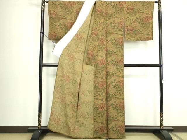 平和屋着物▽上質な小紋 単衣 吉祥花文 正絹 逸品 DABK9960cd