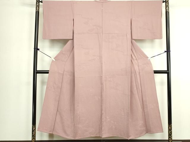 平和屋着物▽上質な色無地 単衣 草花地紋 鴇色 正絹 逸品 DABK9962cd