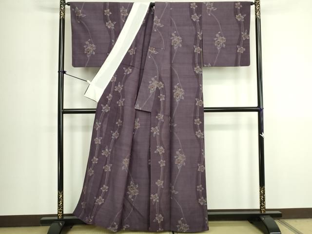 平和屋着物▽上質な紬 単衣 草花文 正絹 逸品 DABK9972cd