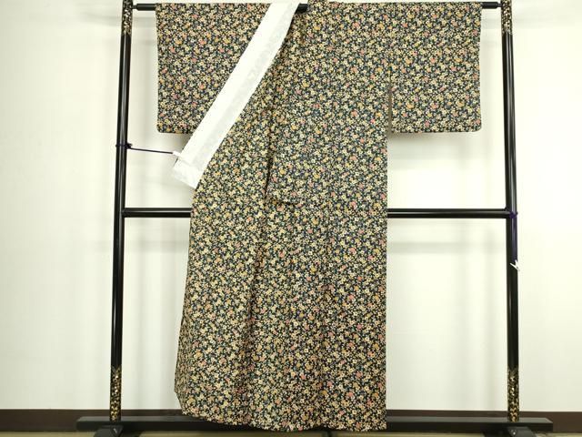 平和屋着物▽小紋 単衣 草花文 洗える着物 DABK9977cd