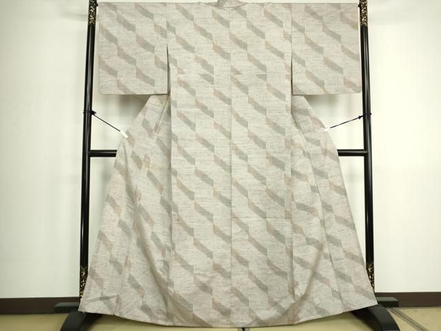 平和屋着物▽ぜんまい紬 単衣 抽象文 正絹 逸品 DABK9979cd
