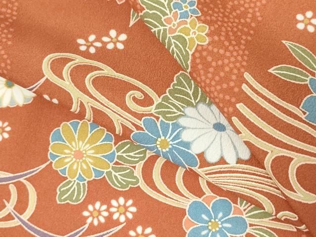 平和屋着物▽小紋 単衣 流水花文 洗える着物 DABK9981cd