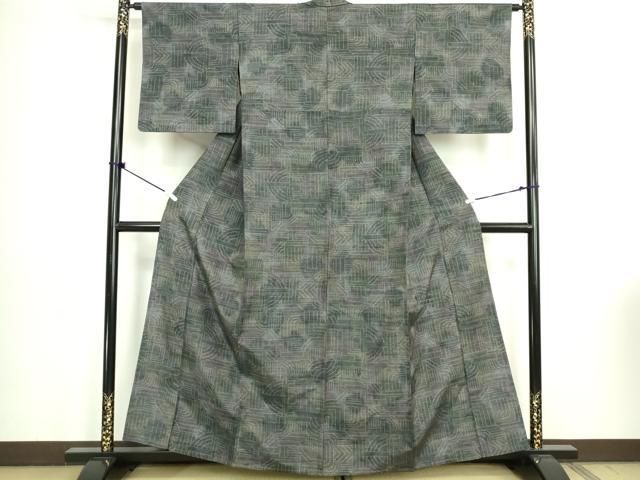 平和屋着物▽上質な紬 単衣 抽象文 正絹 逸品 DABK9982cd