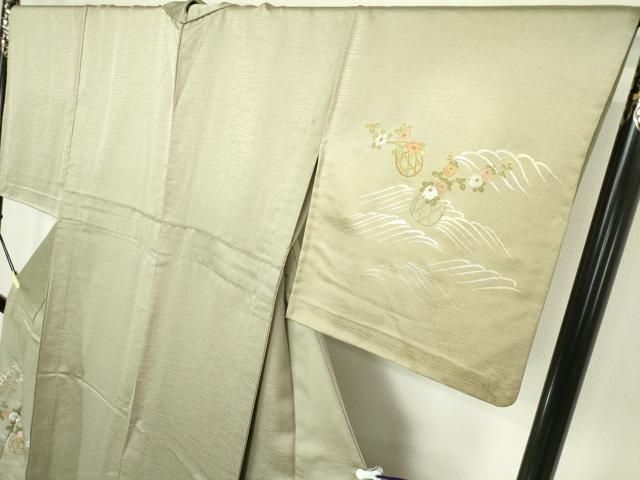 平和屋着物▽訪問着 単衣 刺繍 花籠文 正絹 逸品 DABK9983cd