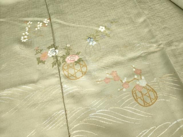 平和屋着物▽訪問着 単衣 刺繍 花籠文 正絹 逸品 DABK9983cd