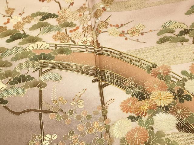 平和屋着物■豪華色留袖 駒刺繍 渡橋花松文 暈し染め 金彩 正絹 逸品 DABL0008qp