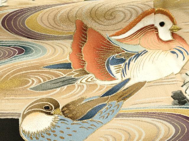 平和屋着物■豪華黒留袖 作家物 刺繍 鴛鴦流水花文 暈し染め 金彩 正絹 逸品 DABL0016qp