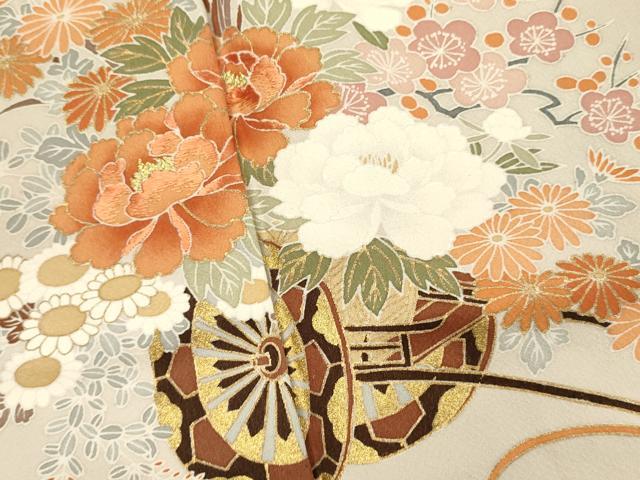 平和屋着物■豪華色留袖 刺繍 飛鶴花車文 金彩 正絹 逸品 DABL0031qp