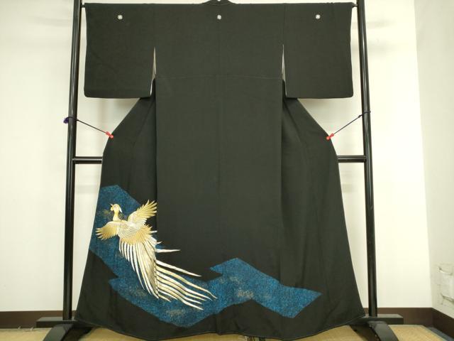 平和屋着物■豪華黒留袖 刺繍 鳳凰紋 金彩 正絹 逸品 DABL0064qp