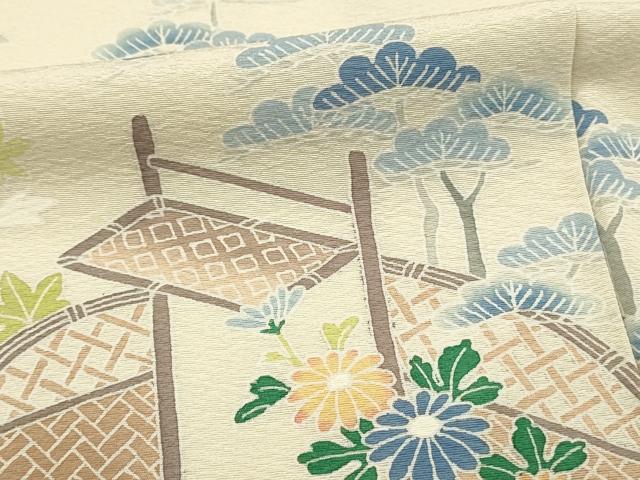 平和屋着物■訪問着 友禅 作家物 風景花松文 正絹 逸品 DABL0079qp