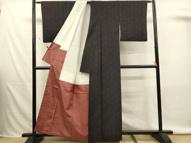 平和屋着物■上質な紬 麻の葉文様 黒地 正絹 逸品 DABL0092qp
