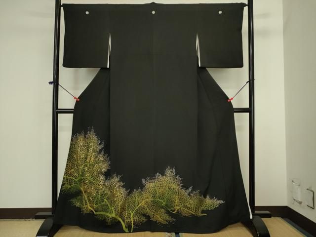 平和屋着物■豪華黒留袖 草花文 金彩 正絹 逸品 DABL0569ya