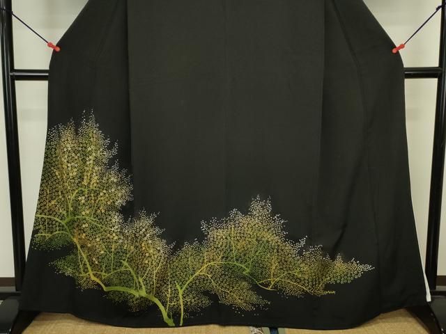 平和屋着物■豪華黒留袖 草花文 金彩 正絹 逸品 DABL0569ya