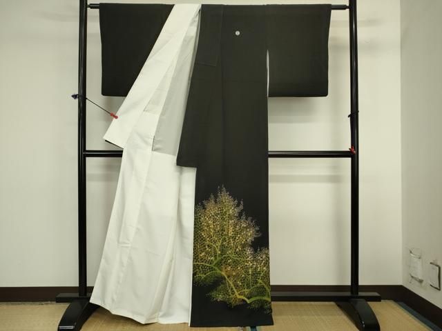 平和屋着物■豪華黒留袖 草花文 金彩 正絹 逸品 DABL0569ya