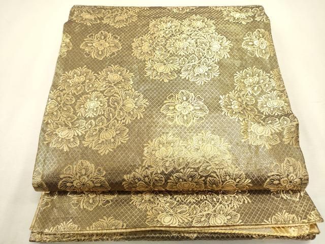 平和屋着物◎両面 六通柄袋帯 花丸文 黒地 金銀糸 正絹 逸品 DABL0571ya