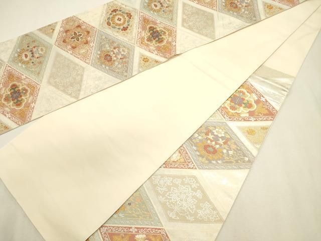 平和屋着物◎六通柄袋帯 唐織 正倉院向かい鳥花文 金銀糸 正絹 逸品 DABL0579ya