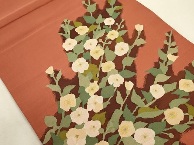 平和屋着物◎太鼓柄袋帯 草花文 金糸 正絹 逸品 DABL0593ya