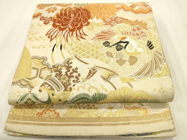 平和屋着物◎アンティーク 大正ロマン 丸帯 唐織 飛鶴花文 打ち出の小槌 金糸 正絹 逸品 DABL0620ya