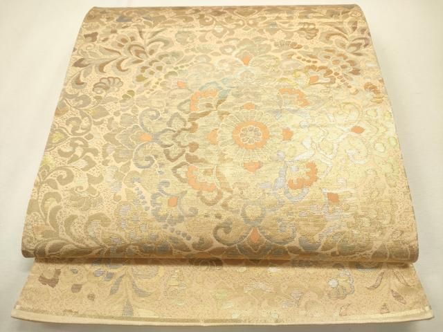 平和屋着物◎六通柄袋帯 正倉院更紗花文 金糸 正絹 逸品 DABL0621ya